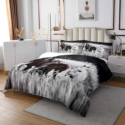 Miniatura 3 de Juego de ropa de cama de caballo marrón con diseño de vaquero occidental, juego de colcha de animales exóticos de granja para niños, adolescentes,