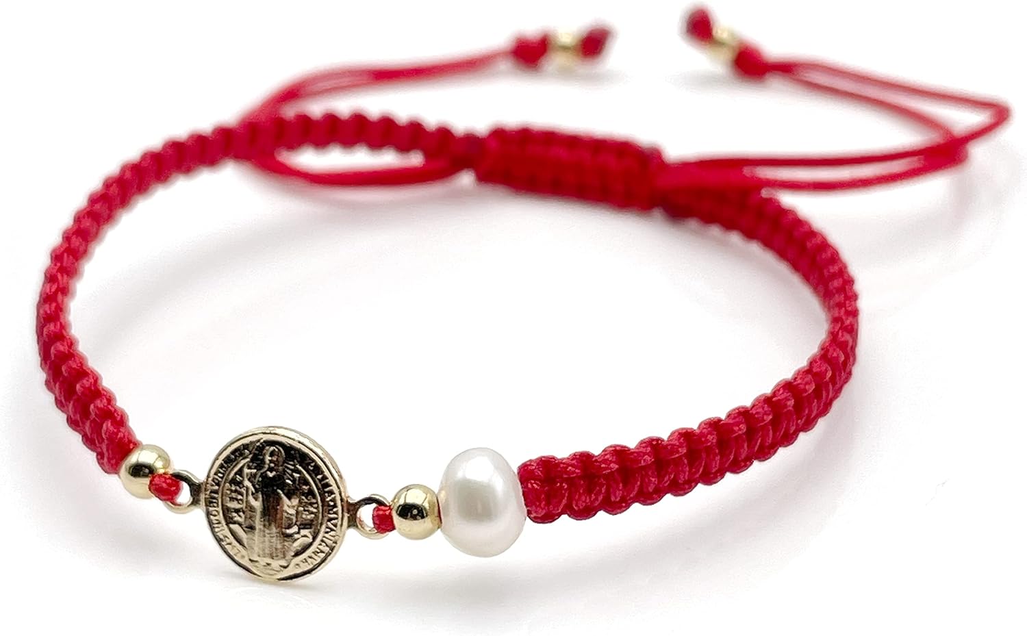 Divine Bracelet featuring St. Benedict Medal and Mother of Pearl Red Nylon Woven Adjustable fit for Women - Image 3