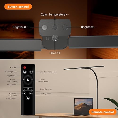 Miniatura 2 de Lámpara de escritorio para oficina en casa, luz de monitor de pantalla dual de 15 W con abrazadera, luz de computadora de cuello de cisne ajustable