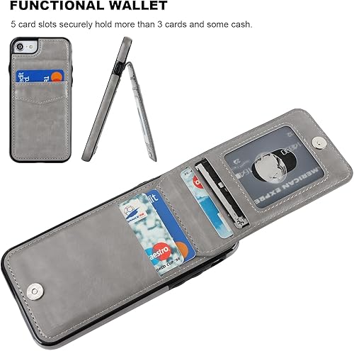 Miniatura 4 de KIHUWEY Funda tipo cartera para iPhone SE iPhone 78 con soporte para tarjeta de crédito, cierre magnético de cuero de alta calidad, resistente funda