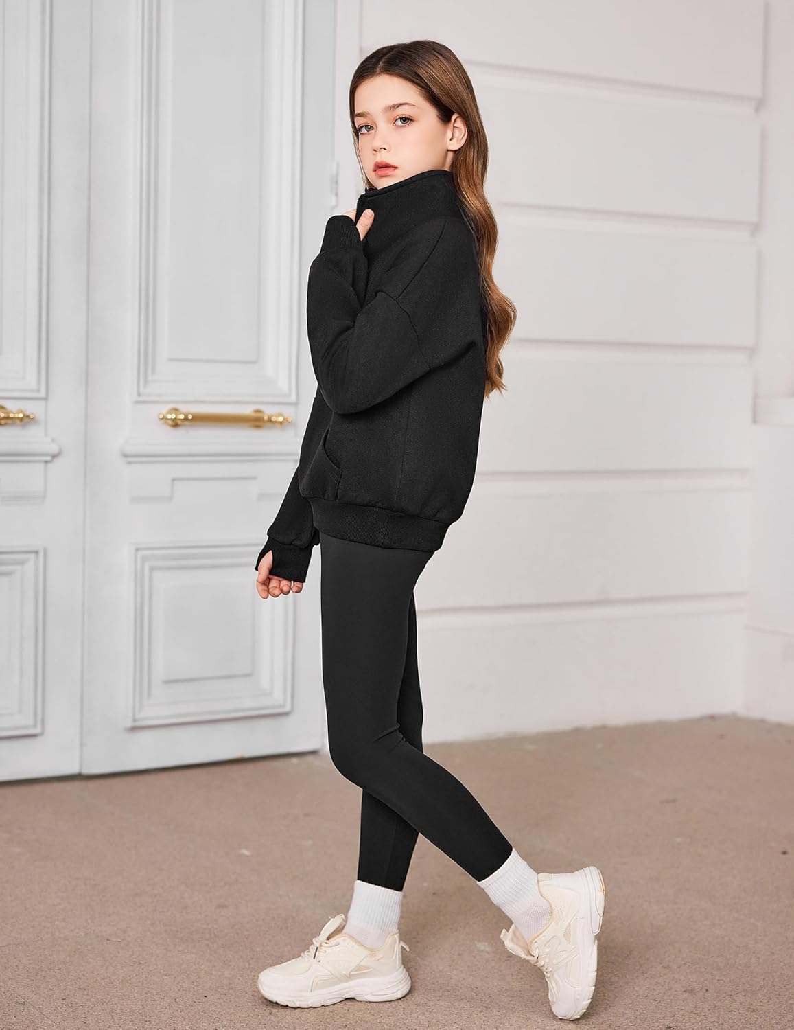 Arshiner Girls Half Zip Sweatshirt Fleece Quarter Zip Pullover Sweatshirts Fall Clothes for Teen Girls Thumb Hole - Image 3