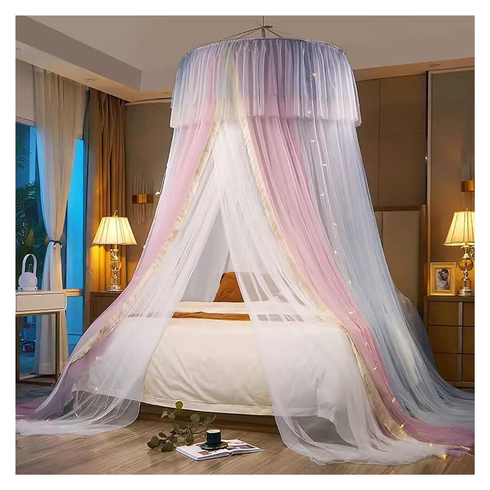 Moustiquaire de lit double couche pour grand lit 180cm, finitions en dentelle