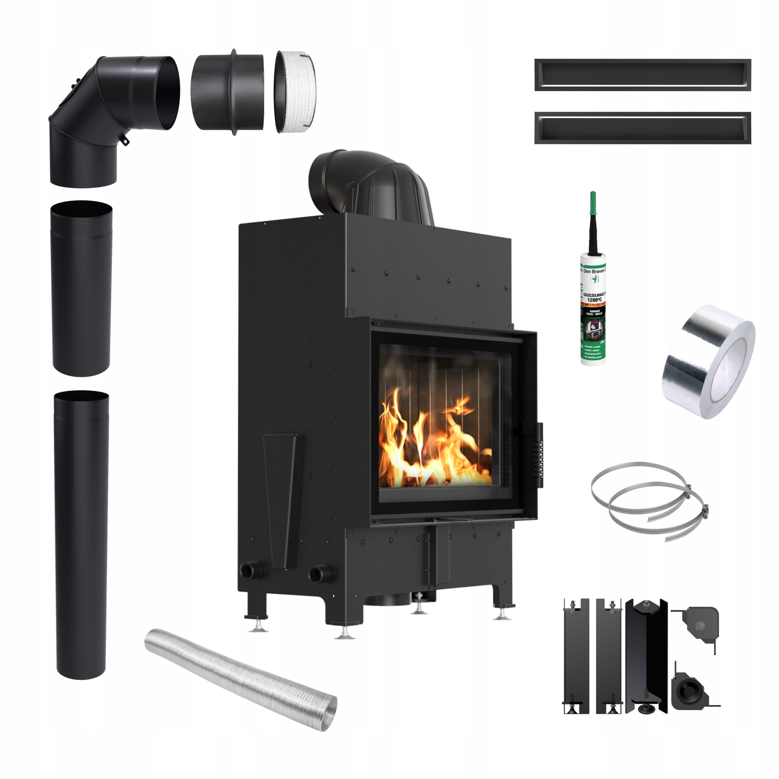 KRATKI Inserto per camino in acciaio a legna FLOKI 8 kW Ø160 frontale A 80%
