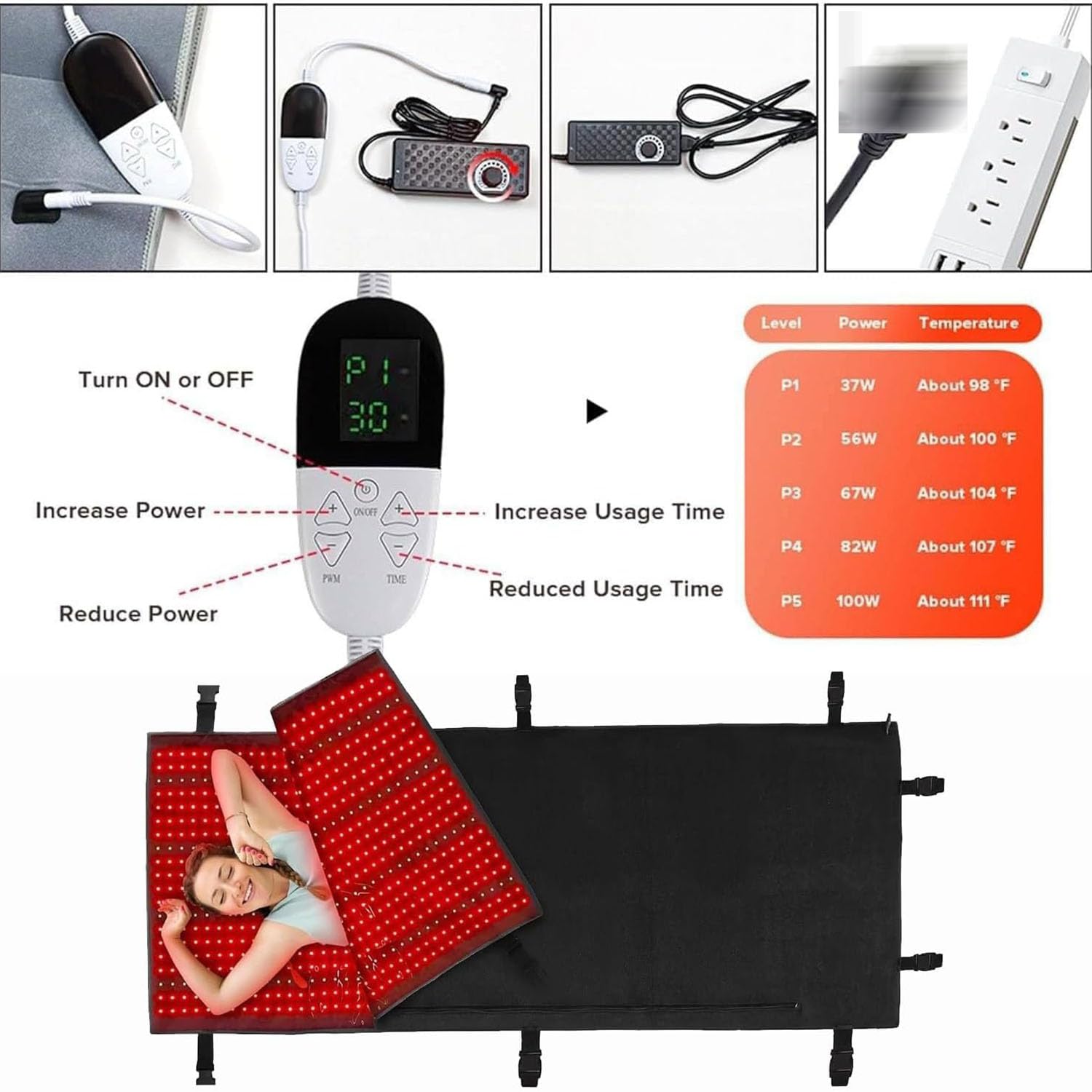 Estera De Terapia De Luz Roja De 2570 Piezas LED, Que Incluye LED Rojo De 660 Nm Y LED Infrarrojo De 850 Nm, El Controlador Ajusta El Brillo En 5 Niveles, Almohadilla Térmica De Estera De Luz Roja Par