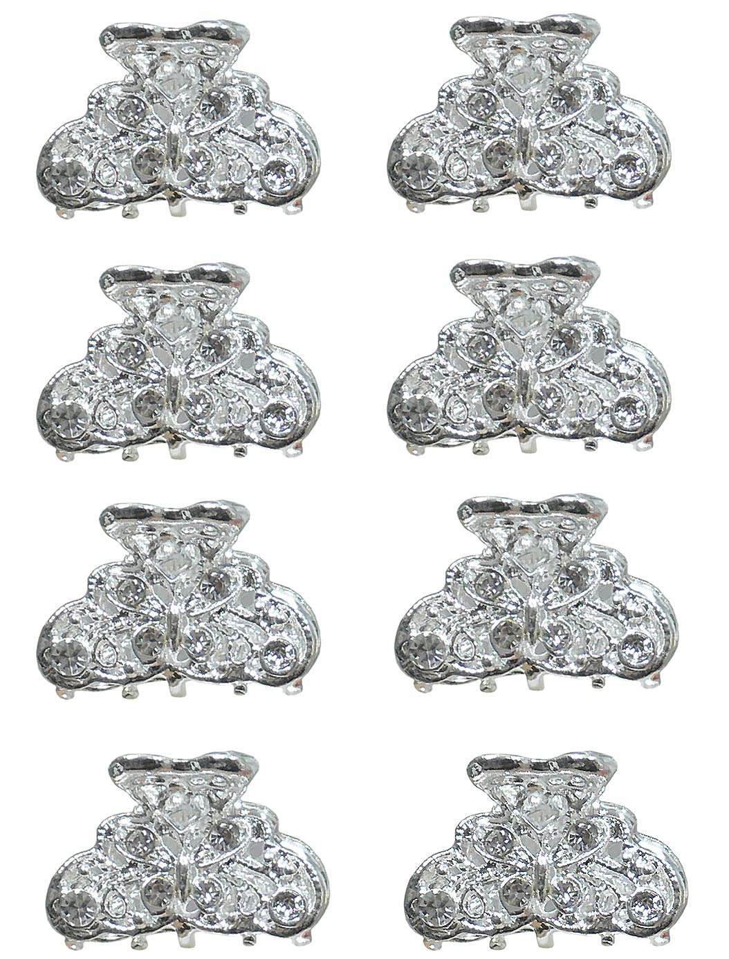 JCGY Set of 8 Mini Hair Claws Silvery White Trim Sparkly Crystals Bridal Claw Clips 6-1-8