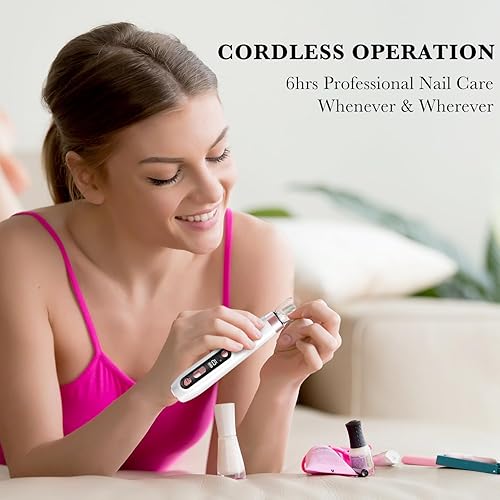 Vista 16 de ENGERWALL Taladro de uñas eléctrico de 35000 RPM, lima de uñas eléctricas profesionales de bajo ruido y baja vibración de bajo calor con botones