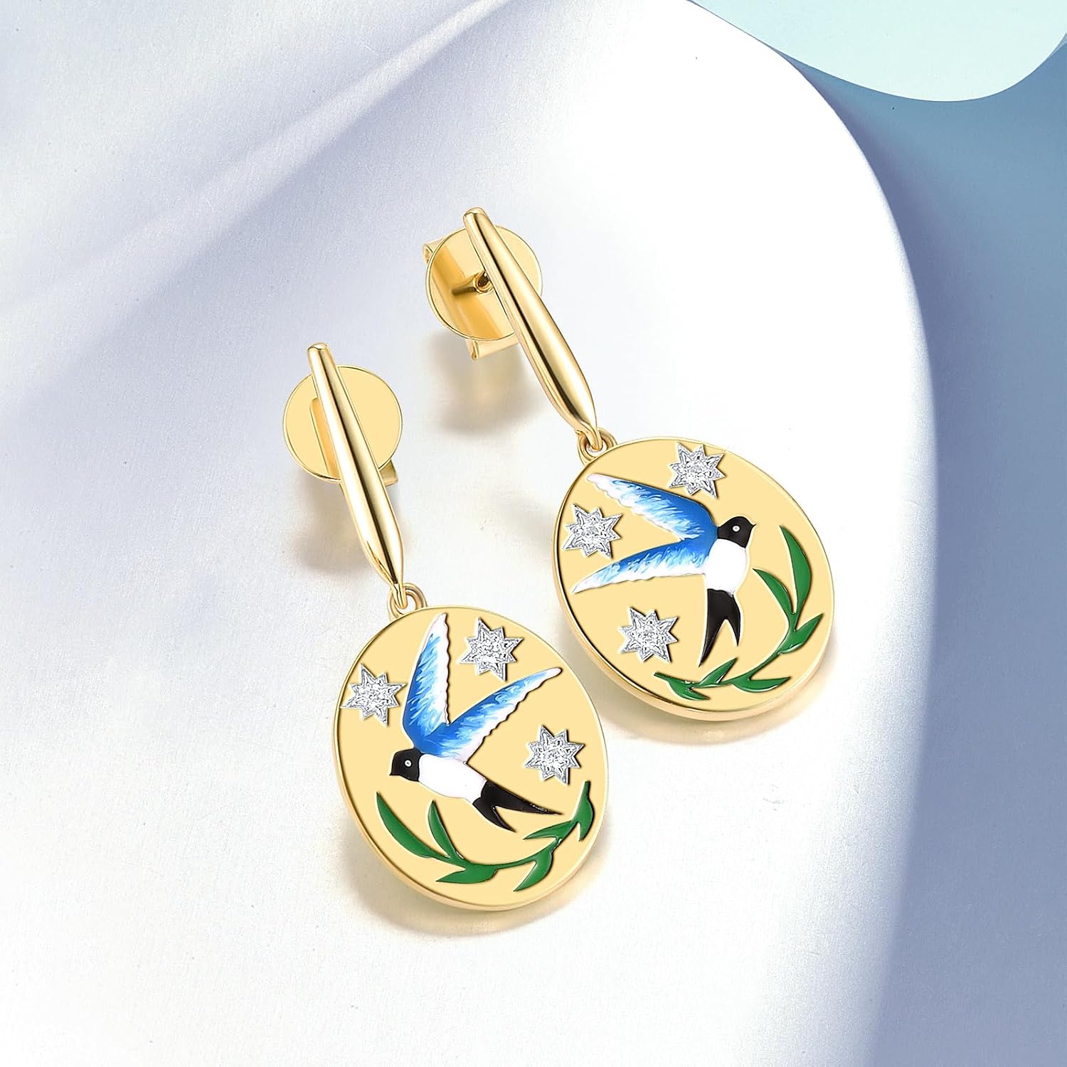 Santuzza 925 Sterling Silver Enamel Pattern Earrings Cubic Zirconia Stud Earrings for Women