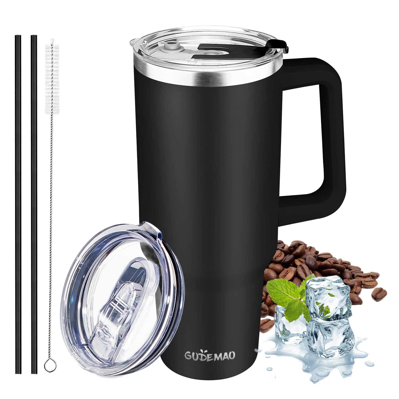 40 oz Tumbler with Handle, Insulated Tumbler with Lid and Straw, Reusable Stainless Steel…