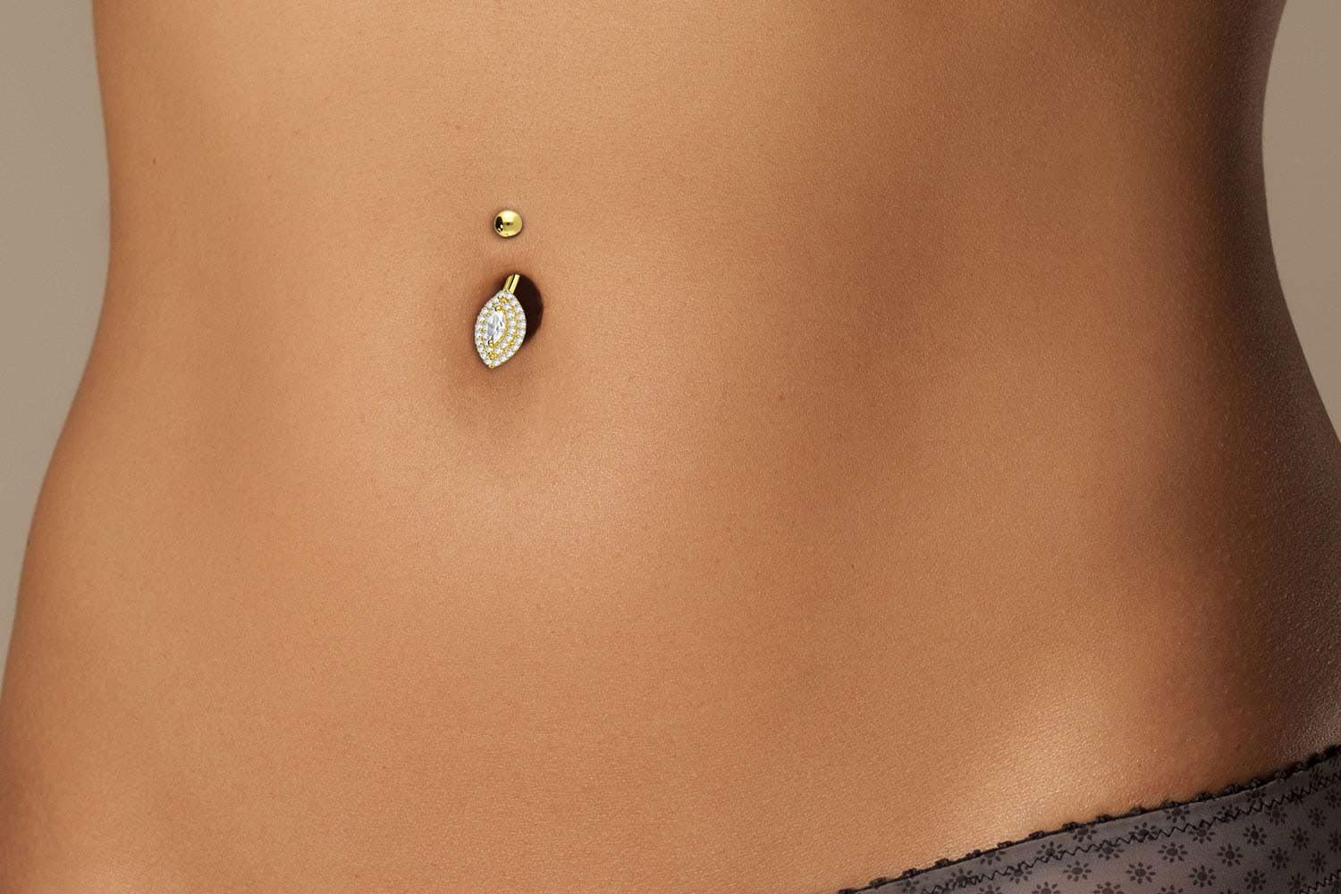 PIERCINGLINE Bauchnabelpiercing 18 Gold Bananabell EINGEFASSTE MOISSANITE 750er Gold - Goldfarben