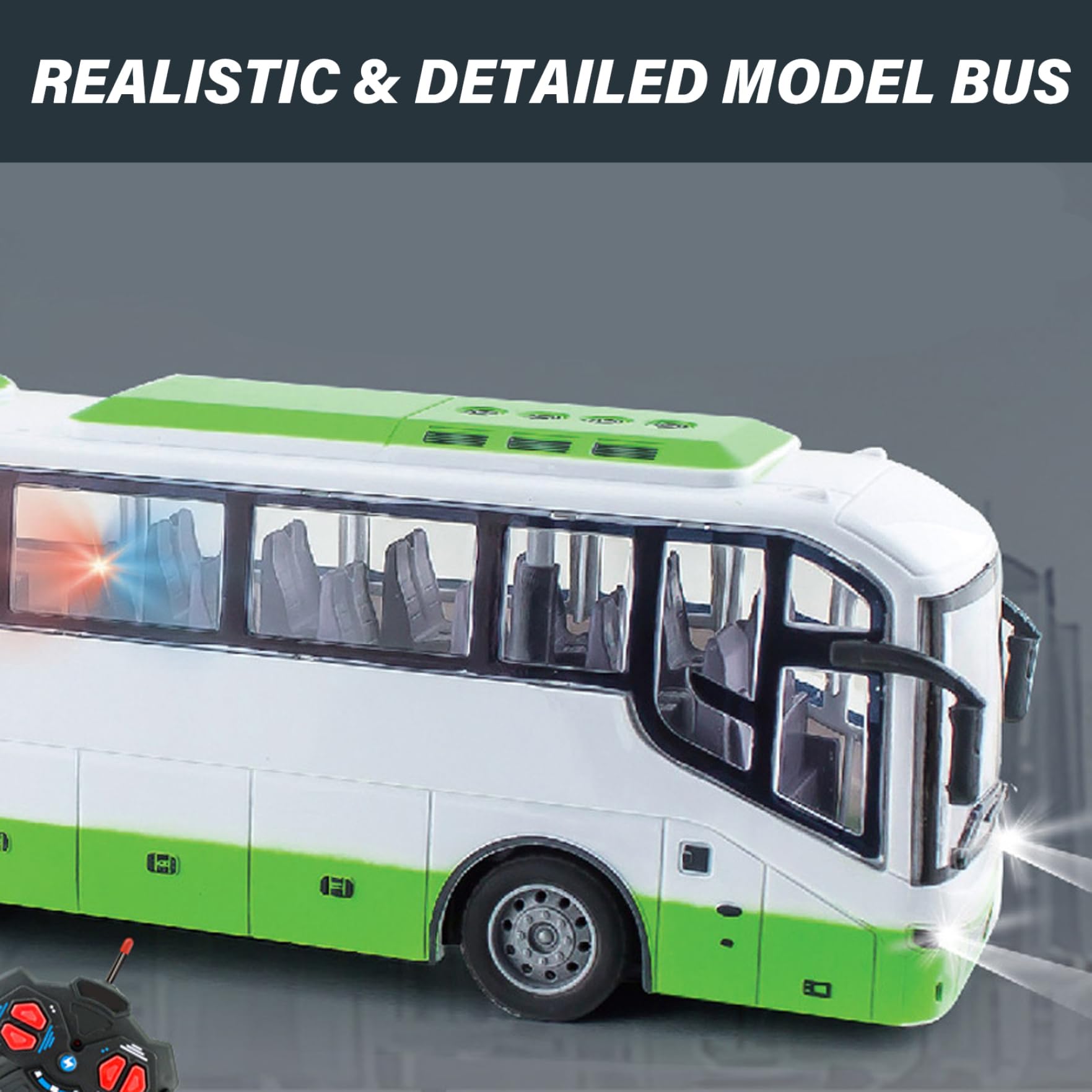 Bus jouet, jouet de bus électrique sans fil de 12, 4 x 3, 2 x 4, 5 pouces, simulateur tourisme réaliste à l'échelle 1:30, télécommande amusante, créatif pour garçons et filles, sans batterie, vert
