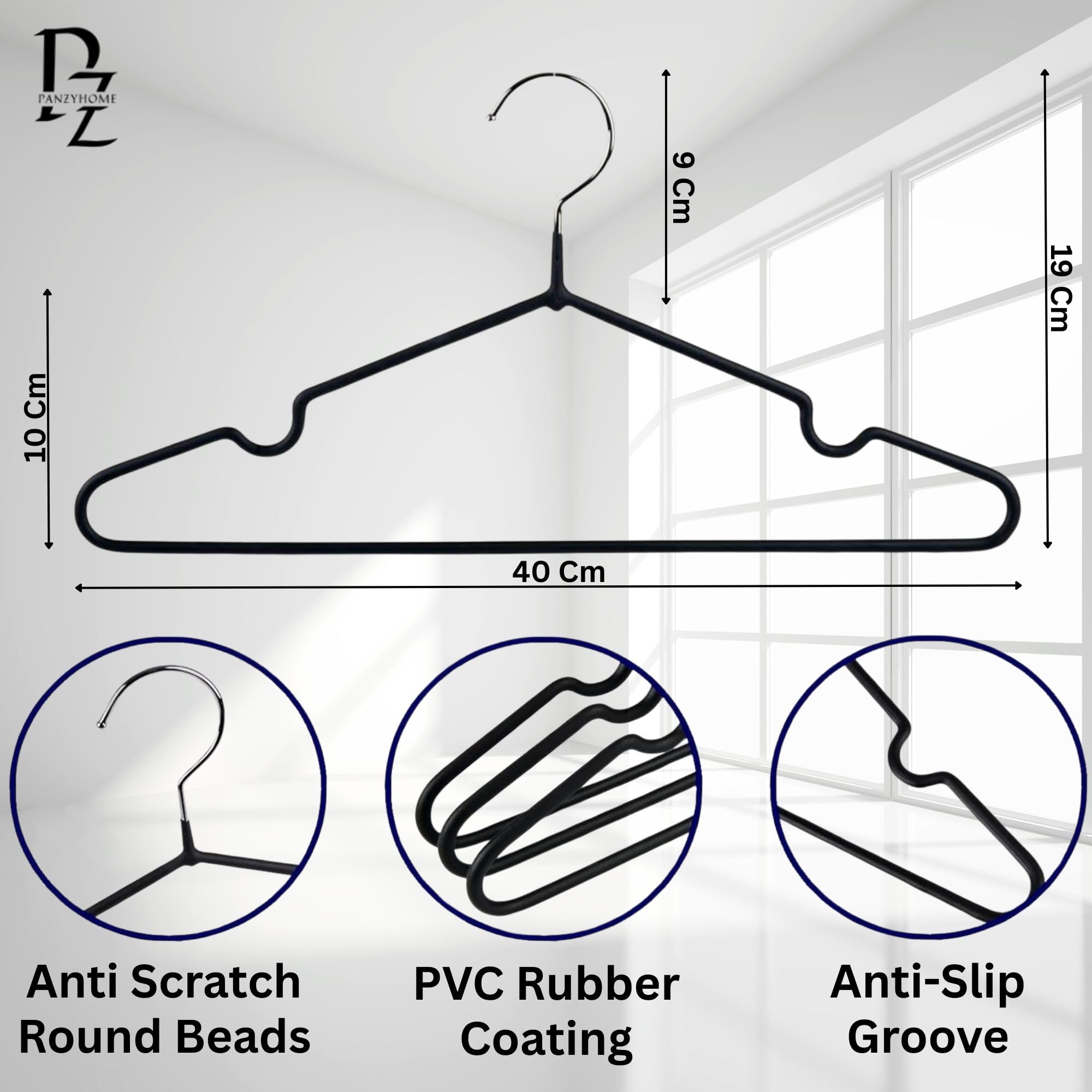 Paquete de 20 perchas de metal con revestimiento de goma premium, resistentes y duraderas, organizadores de espacio para ropa para armarios, perchas para abrigos, barras y armarios (20