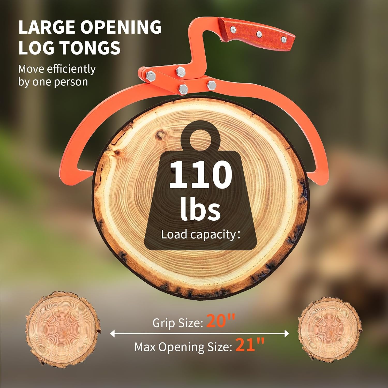 20 Inch Logging Tongs Logging Skidding Tongs with Non Slip Grip 2 Claw Stainless Steel Hand Log Grapple, Handling, Log Tongs Grapple Lifting, Dragging Carrying Logging Tool Equipment Orange