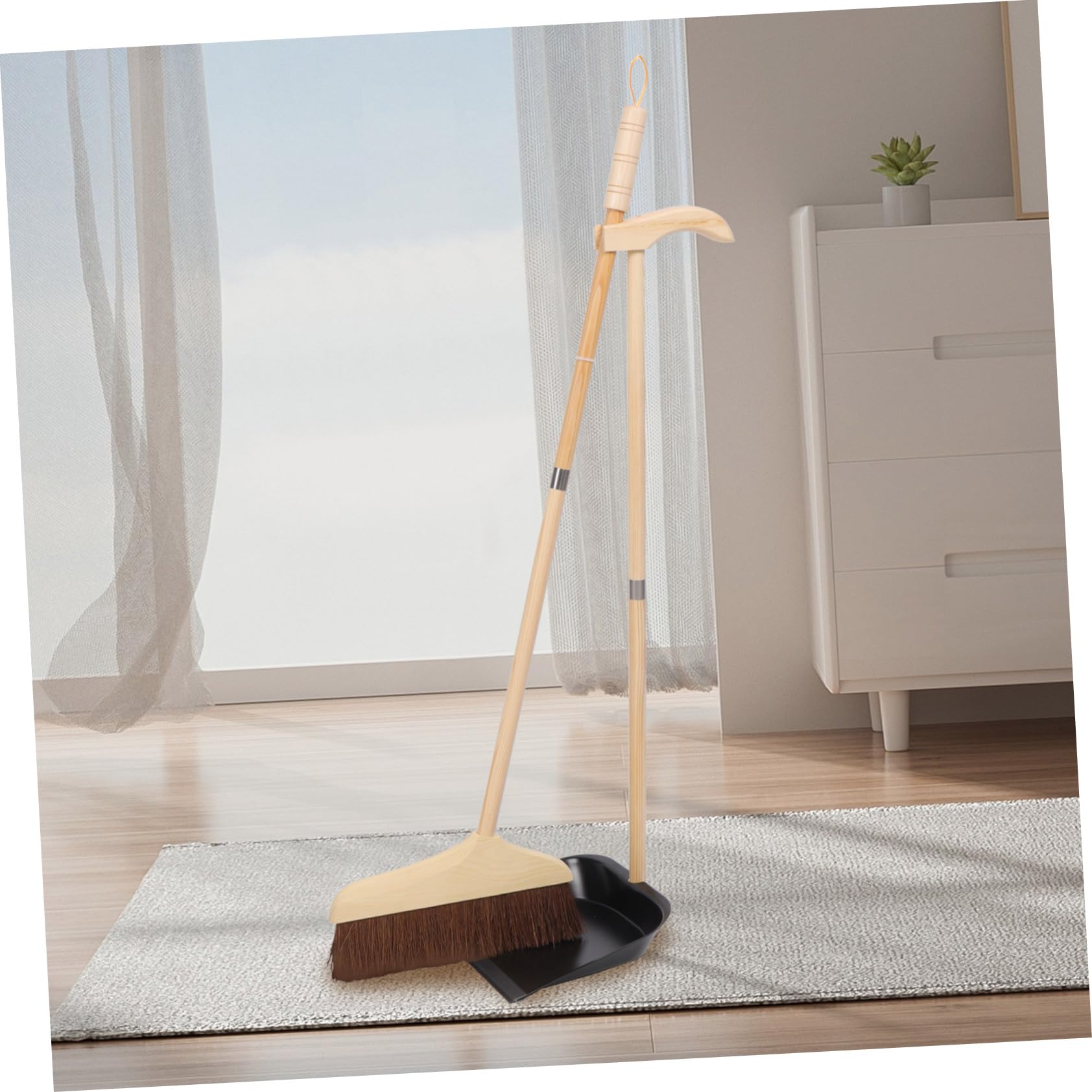Besen und Kehrschaufel Satz 1 Satz, Palmfaser und Eisen | Langer Stiel, Ergonomischer Griff, Geeignet für Oberflächen, Wiederverwendbar