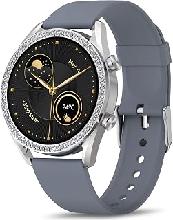 BRIBEJAT Smart Watch for Women(Answer/Make Call), HD 1.27'' Aluminum Alloy Case with Diamonds SmartWatch, Waterproof Fitness Tracker SpO2/HR/Sleep Monitor, Compatible with iOS Android