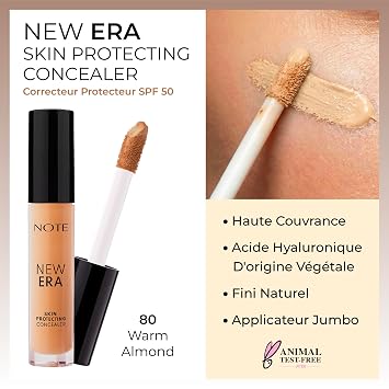 Note Cosmetique New Era Skin Protecting Concealer - High Coverage and Natural Finish - Under Eye Concealer Face Makeup - 80 Warm Almond - 0.19 oz