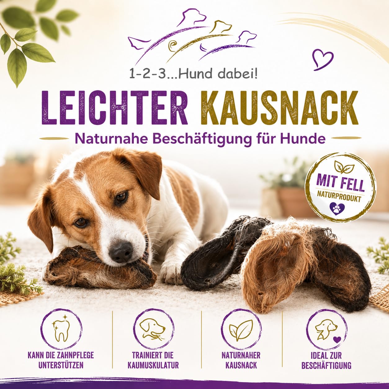 Orejas de ternero/vacuno con concha y piel XXL, secado suave, bien tolerado, limpieza gastrointestinal natural (100)