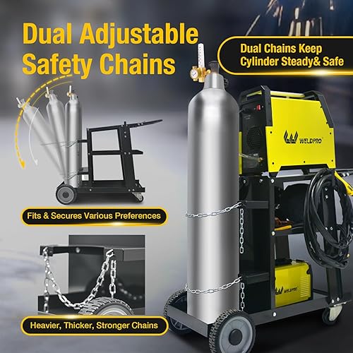 Miniatura 6 de Weldpro - Carro de soldadura para soldador MIG, soldador TIG y cortador de plasma, carrito de soldador resistente de 3 niveles con capacidad de peso