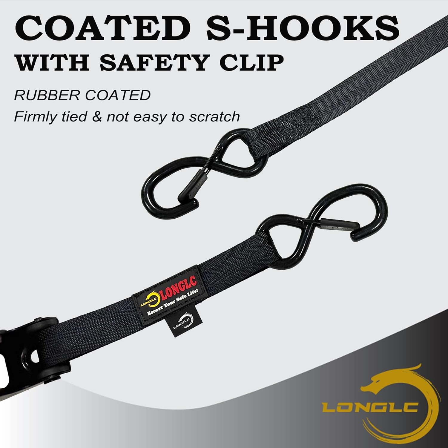 4-Pack Stainless Steel Spring Retractable Ratchet Straps Black Heavy Duty, 1 Inch x 15 Feet with Soft Loops, 2000lbs Breaking Strength, Self Retracting Tie Down Straps for Trucks, Cargo Trailer