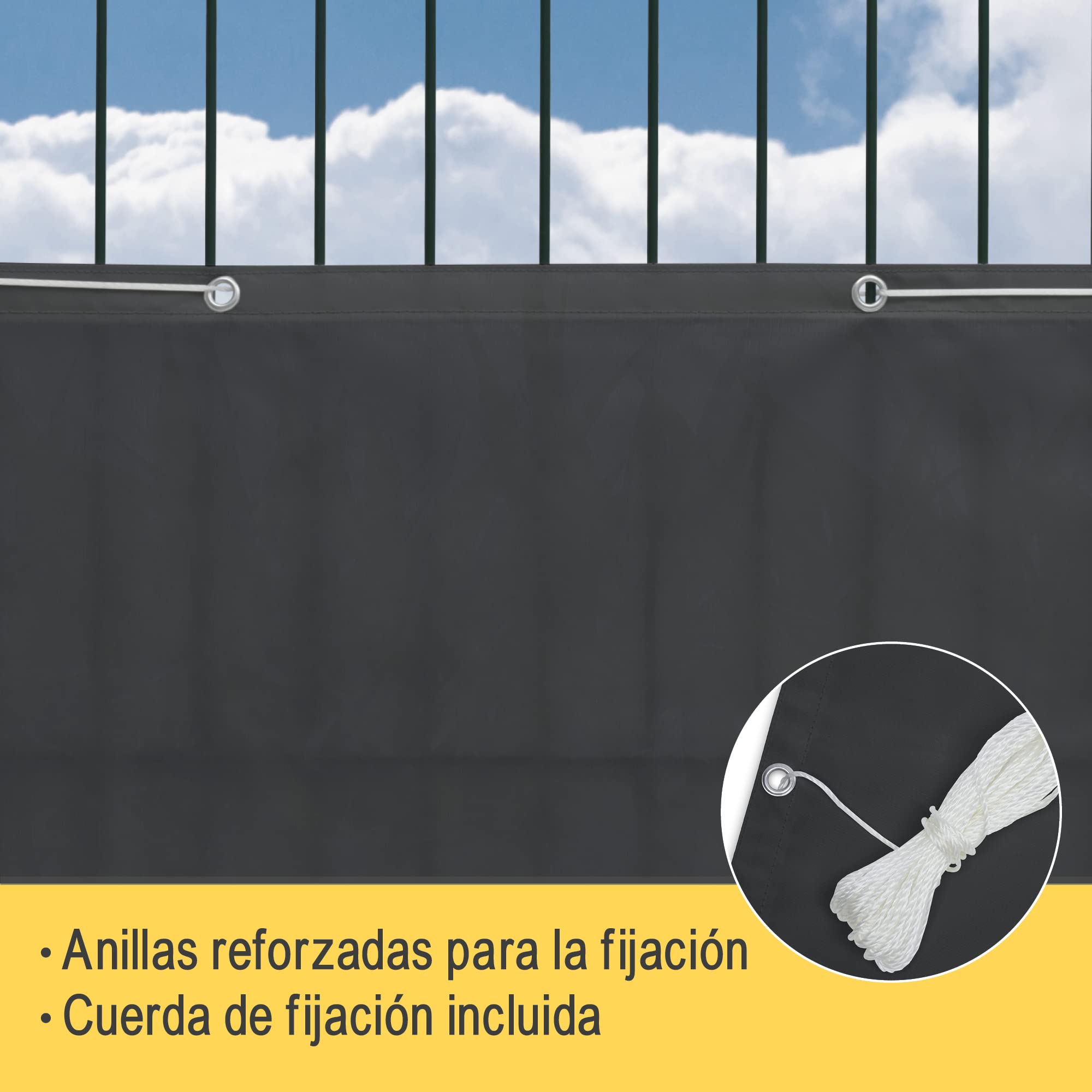Sol Royal Malla ocultacion Mallas Protección Visual Balcon SolVision PB2 PES Pantalla Opaca 300x90 cm Antracita balcón privacidad con Ojales Cuerdas