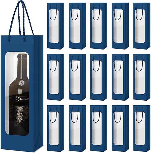Miniatura 36 de Tioncy 24 bolsas de regalo de botella de vino individual de Navidad, bolsas de champán para bodas a granel con ventana transparente, cajas Negro