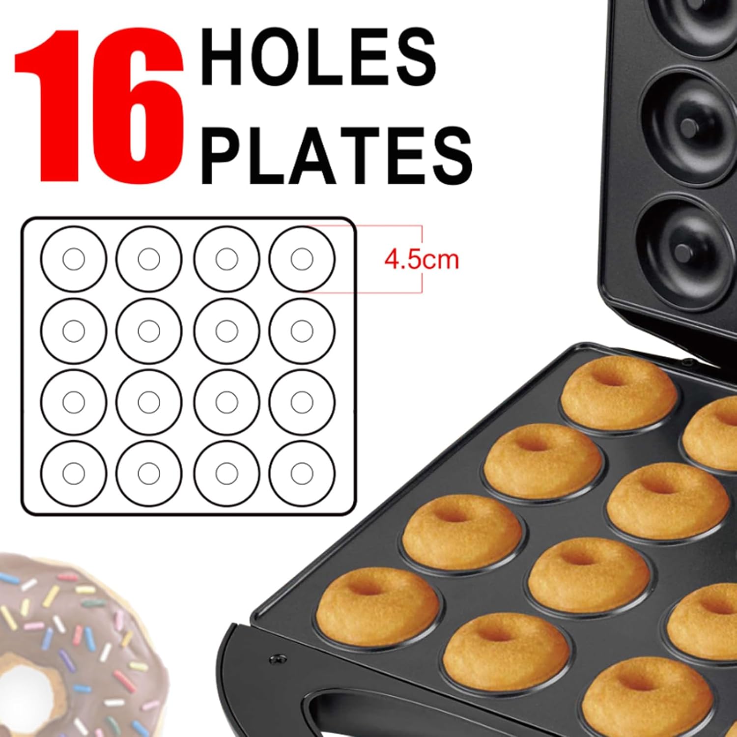 16 Holes Mini Donut Maker, Pancakes Maker Machine for Breakfast, DoubNon Stick Double Sided Heating, Constant Temperature Heating, Teflon Coating, Suitable for Home and Bakery