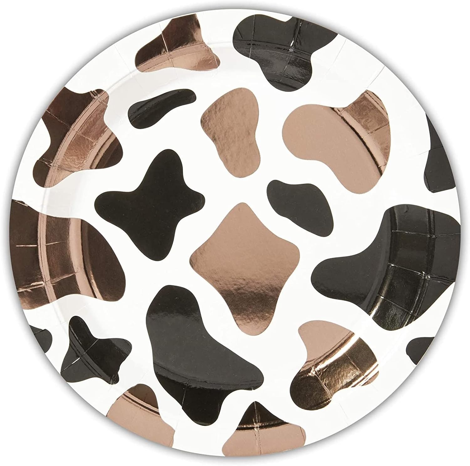 BLUE PANDA Cow Print Paper Plates - 9-Inch, 48 Count, Brown Foil Cow Print - For Barnyard Party & Baby Shower Decorations - Cowprint Party Supplies