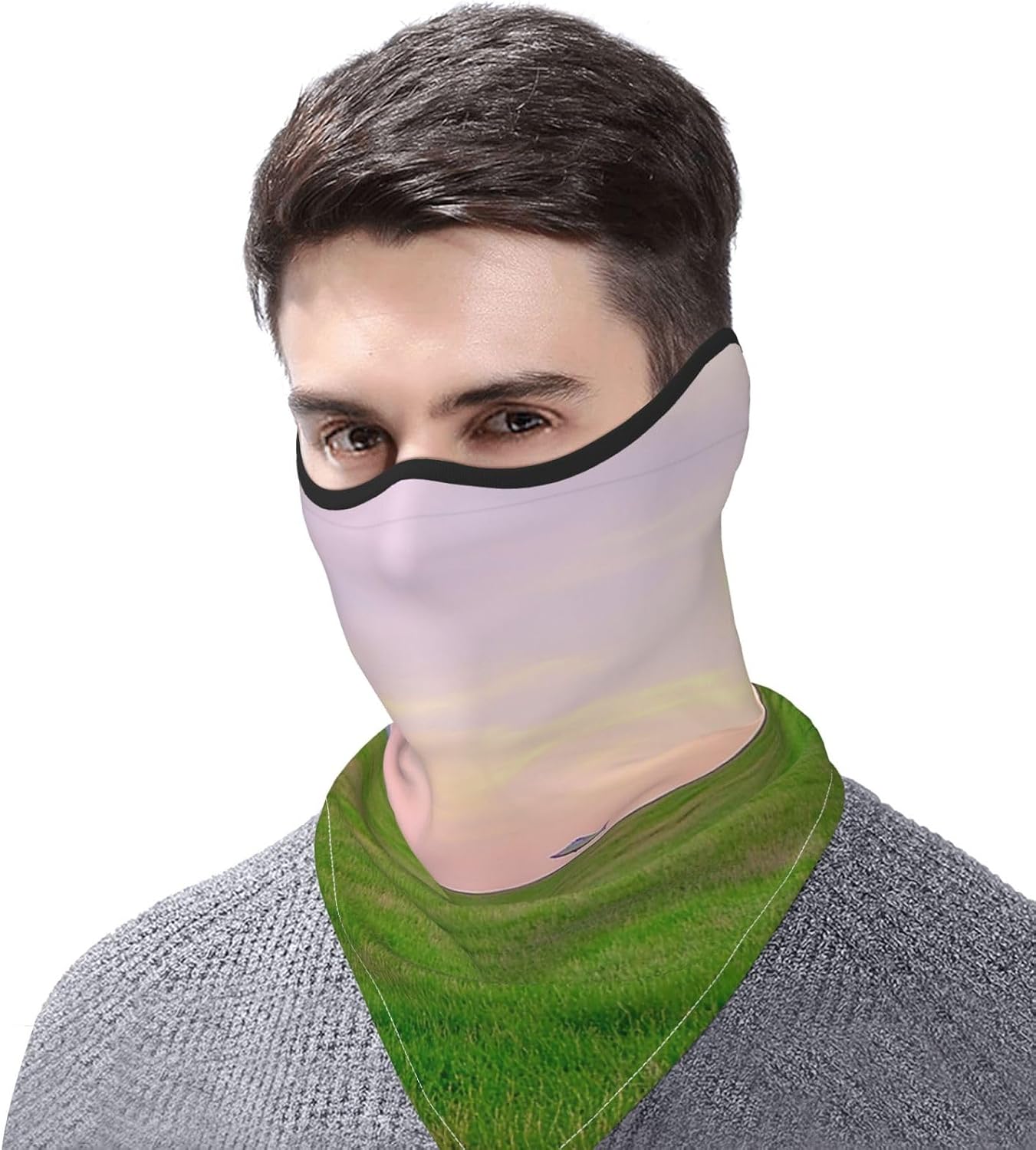 Protection Neck Gaiter Face Cover A hill covered in green grass Balaclava Scarf Mask, Windproof Breathable Sun Shield for Men Women, Skiing Hiking Cycling Outdoor Sports