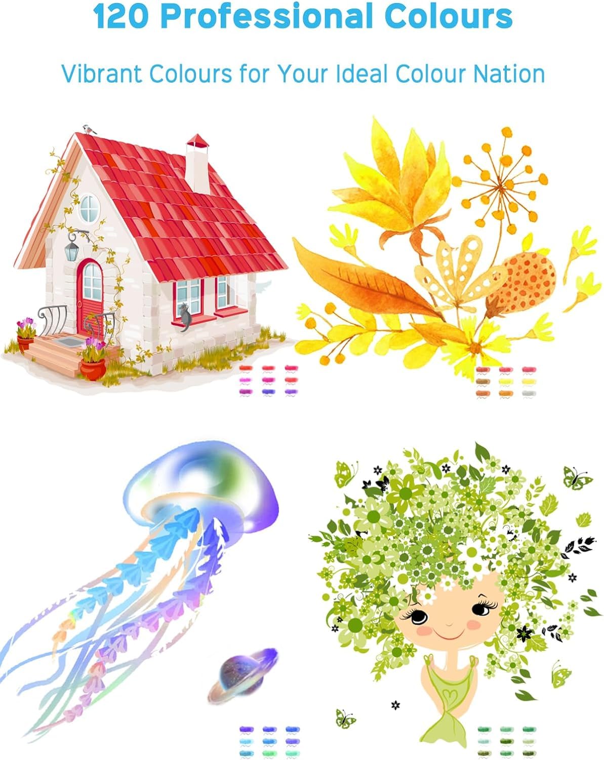 Tongfushop Brush Pen, 120 Colori Pennarelli Doppia Punta, Pennarelli Acquerello per Disegno per Adulti e, Brush Pen Lettering per Colorare, Disegnare Journaling e Calligrafia