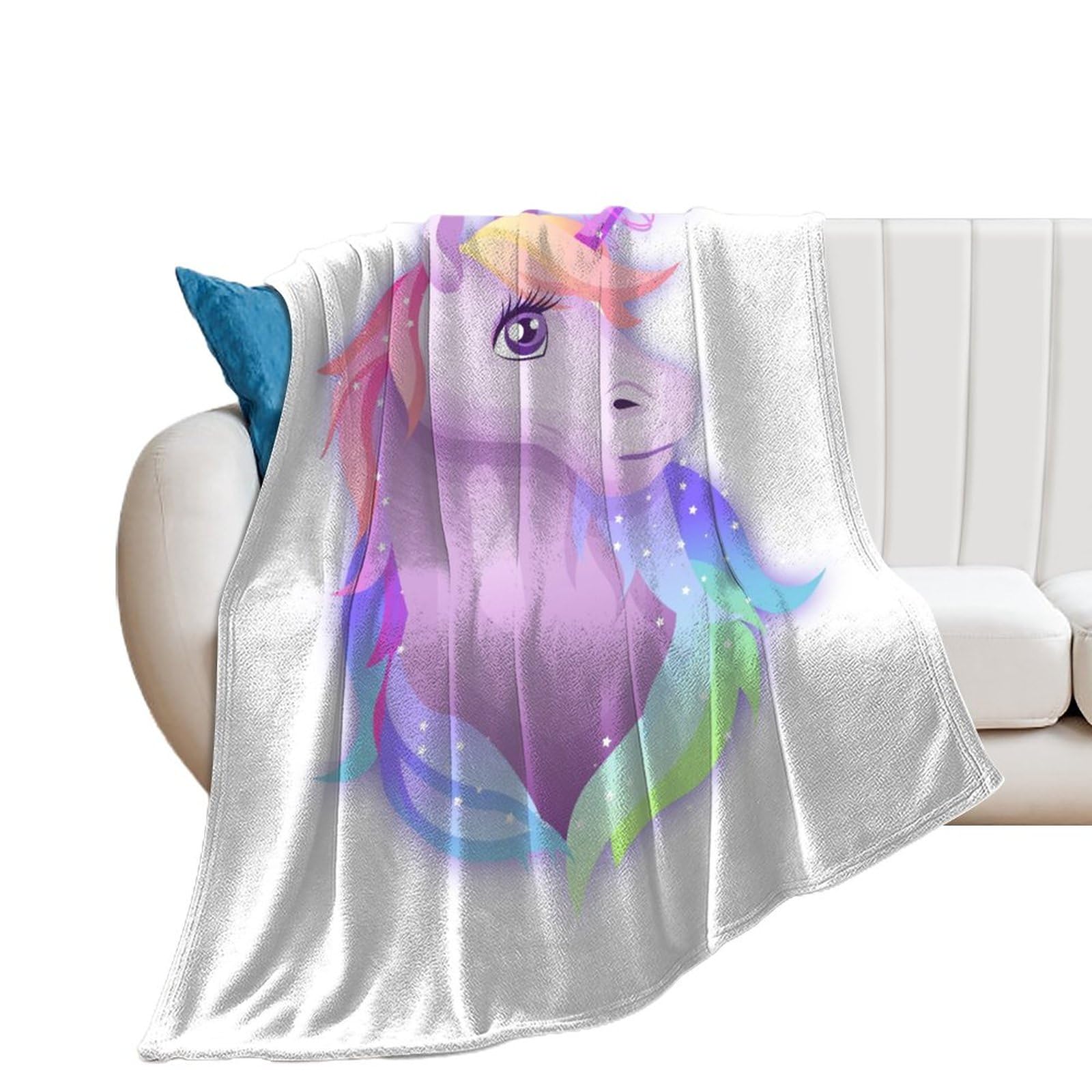 Couverture polaire licorne violette contre le froid sur le lit ou le canapé