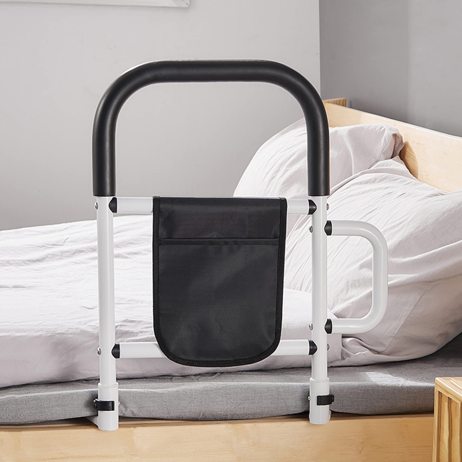 Riel De Cama, con Bolsa para Guardar Barandilla De Seguridad para Cama, Riel De Ayuda para Cama Ajustable para Personas Mayores Minusvalido, Evitar Caigan Durante El Sueño,with armrests