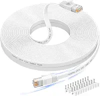 Folishine Cabo Ethernet de 15 metros, Cat 6e/Cat 6, alta velocidade, cabo LAN branco plano blindado para switch de rede Ethernet, PS4 e modem