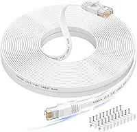 Folishine Cabo Ethernet de 15 metros, Cat 6e/Cat 6, alta velocidade, cabo LAN branco plano blindado para switch de rede Ethernet, PS4 e modem