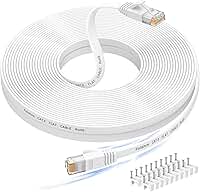 Folishine Cabo Ethernet de 15 metros, Cat 6e/Cat 6, alta velocidade, cabo LAN branco plano blindado para switch de rede Ethernet, PS4 e modem