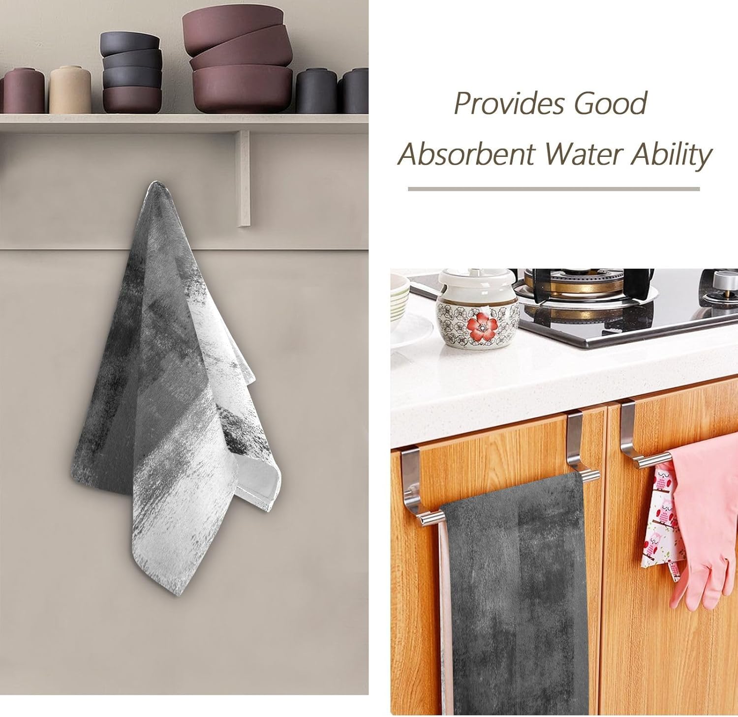 Black and White Hand Towels for Bathroom 2 Pack,Microfiber Soft Absorbent Grey Ombre Modern Abstract Art Grunge Kitchen Towels,Decorative Bathroom Towels for Face,Hair,Bath,Shower 14"x28" - Image 7