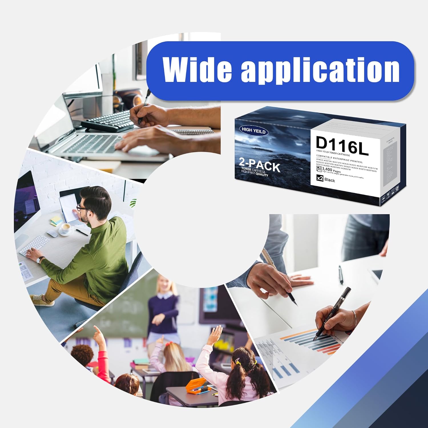 MLT-D116L High Yield Toner Cartridge, Black Replacement for Samsung MLT-D116L D116L Toner Cartridge for M2675FN M2676N M2676FH M2875FW M2875FD M2625 M2625D Printer (2-Pack)