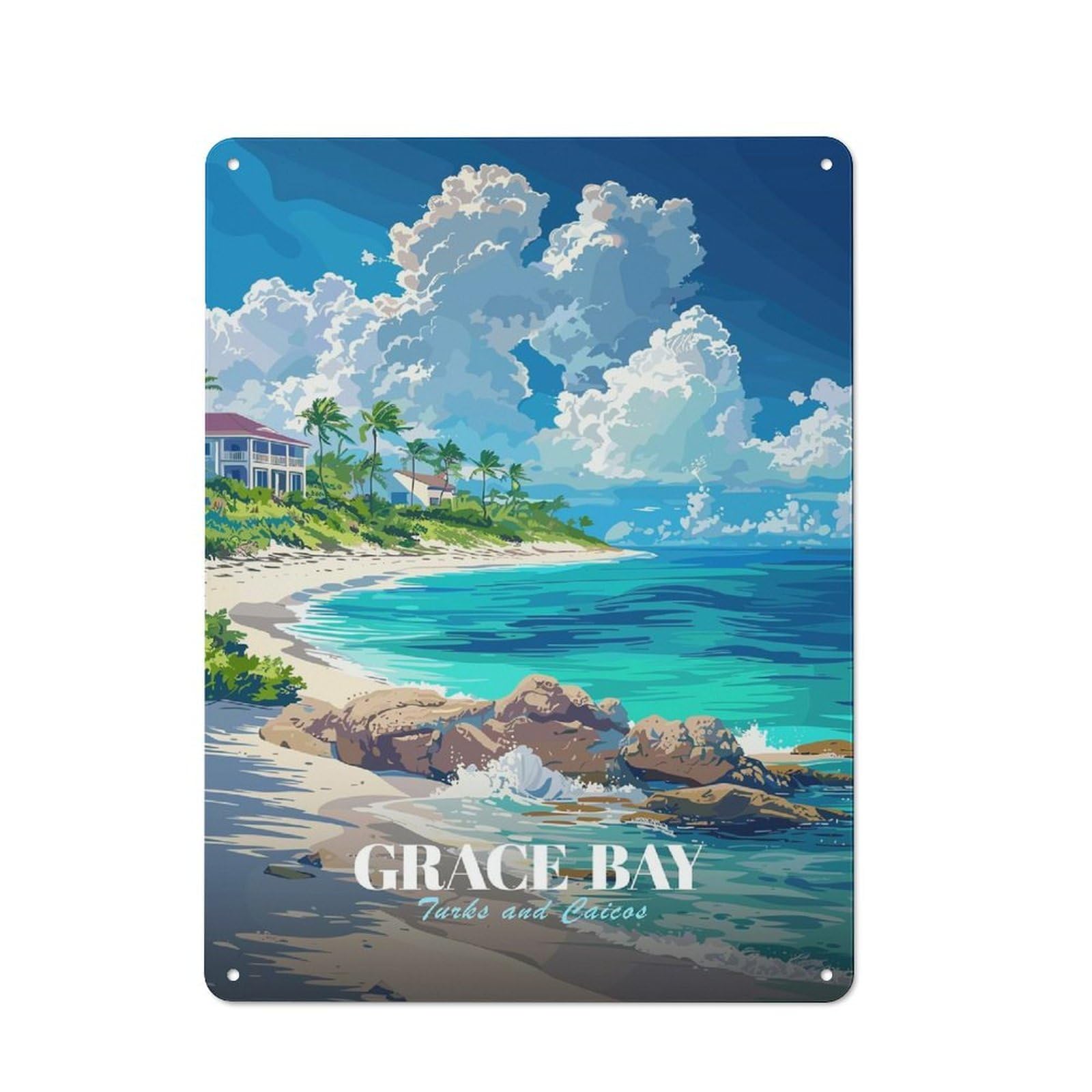 Junmoney Style-22 Workshop Style Grace Bay, Turks And Caicos Poster Tin Sign 40X30cm, Industrial Wall Art For Garage, Hobby Room, Office Or Man Cave