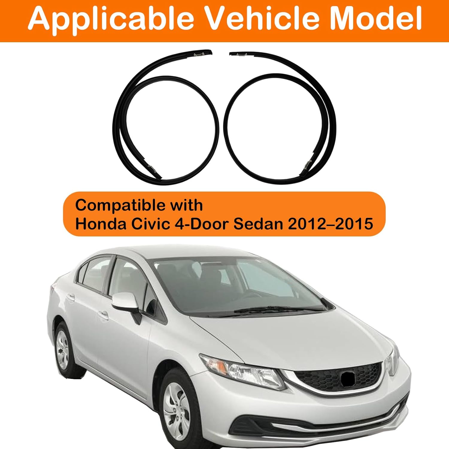 2PCS Roof Drip Molding Trim Kit for Honda Civic 4-Door Sedan 2012–2015, Left & Right Weatherstrip Seal Replacement – 74316TR0A01, 74306TR0A01, 74316TR0A11, 74316TR0A12