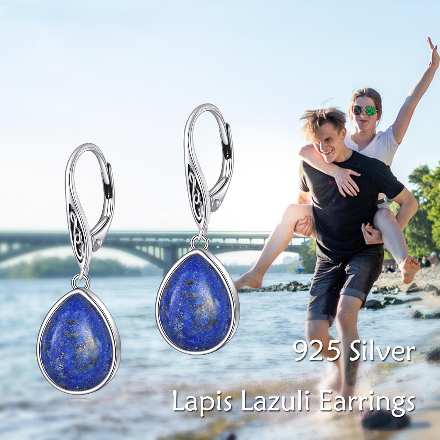 Mothers Day Gifts for Mom Celtic Knot Earrings 925 Sterling Silver Lapis Lazuli/Moss Agate/Amethyst/Black Onyx Natural Gemstone Dangle Leverback Earrings Jewelry Gift for Wife Women