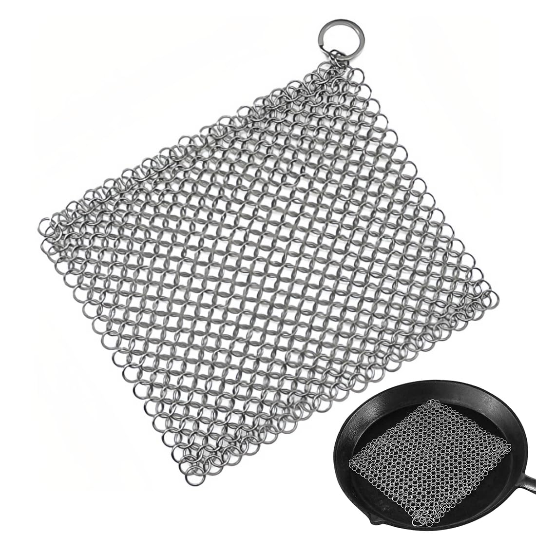 Paglietta Acciaio per Forno Olandese, 13 * 13 CM Pulitore per Anelli, Copertura in Rete Spugna Spazzola in Acciaio Inossidabile, per Pulire Pentole, Wok, Girarrosto, Grill, Padelle
