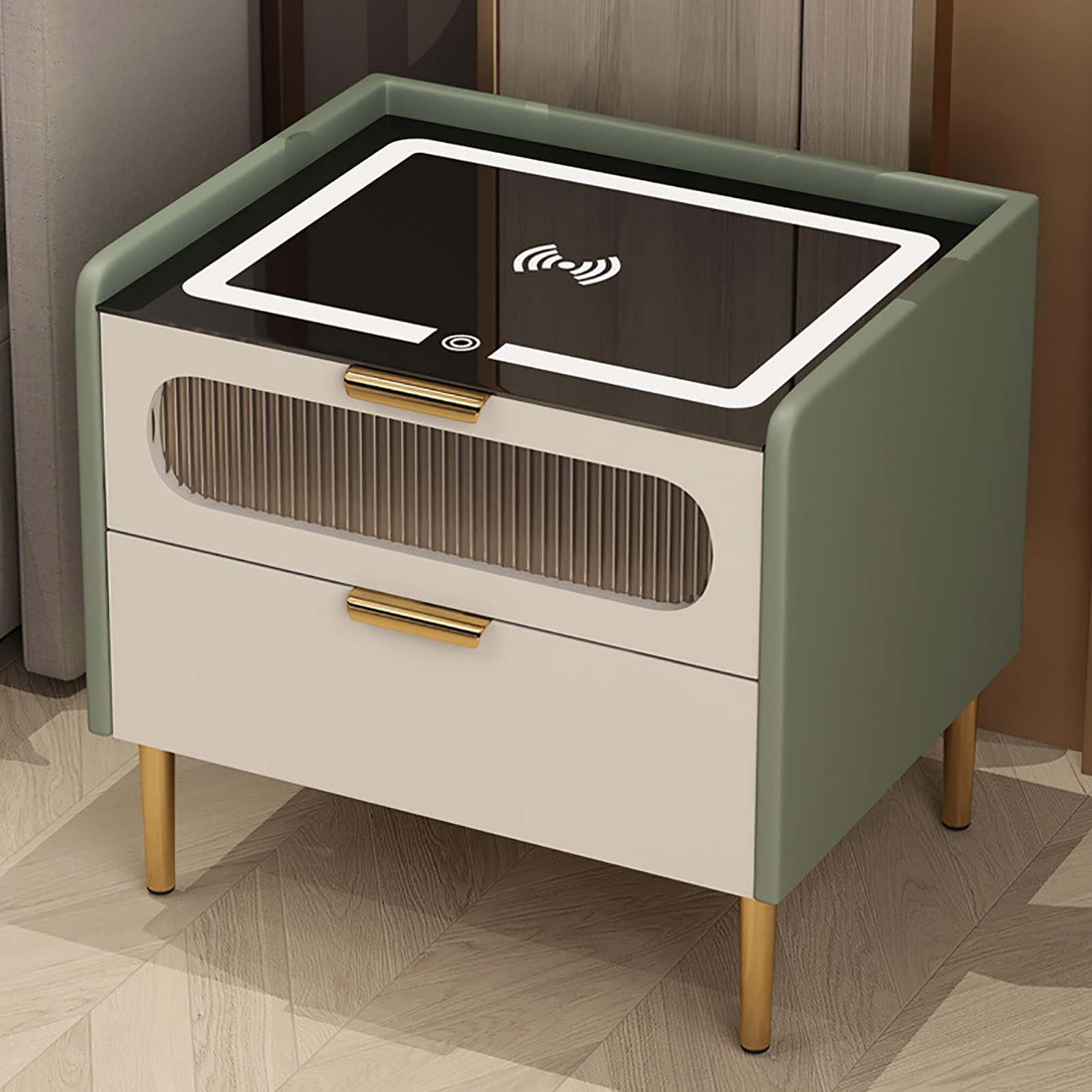 Table de chevet intelligente à charge sans fil avec 2 niveaux et tiroir pour chambre