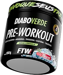 FTW Pré-Treino Diabo Verde - Energia Extrema, Força e Foco - Potência Hardcore com Cafeína, Beta-Alanina - Para Treinos Intensos - sabor: Cereja Ice - Pote 150g