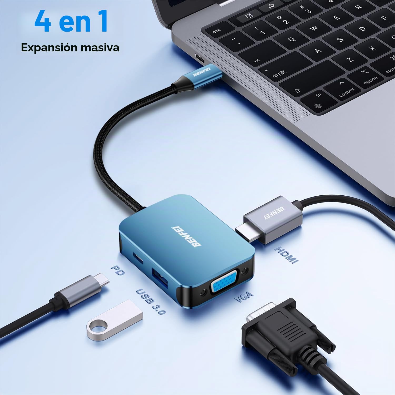 BENFEI Hub USB C, Adaptador USB Tipo C a HDMI VGA, Adaptador USB C a USB, Suministro de energía USB Tipo C, Compatible con MacBook Pro 2021/2020/2019, Surface Book 2, DELL XPS 13/15, Pixelbook y más