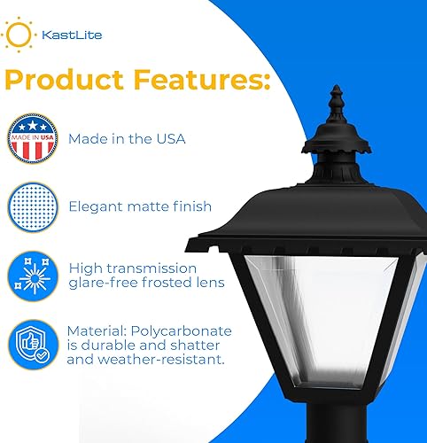 Miniatura 6 de KastLite Lámpara de poste para exteriores, se adapta a postes de lámpara de 3 pulgadas, luz de poste de linterna impermeable antioxidante, base E26,