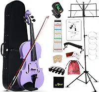 Aileen Violino 4/4 tamanho completo para adultos iniciantes, kit iniciante violino roxo para estudantes a partir de 12 anos, incluindo suporte de música, adesivo de dedo novo exclusivo, mudo