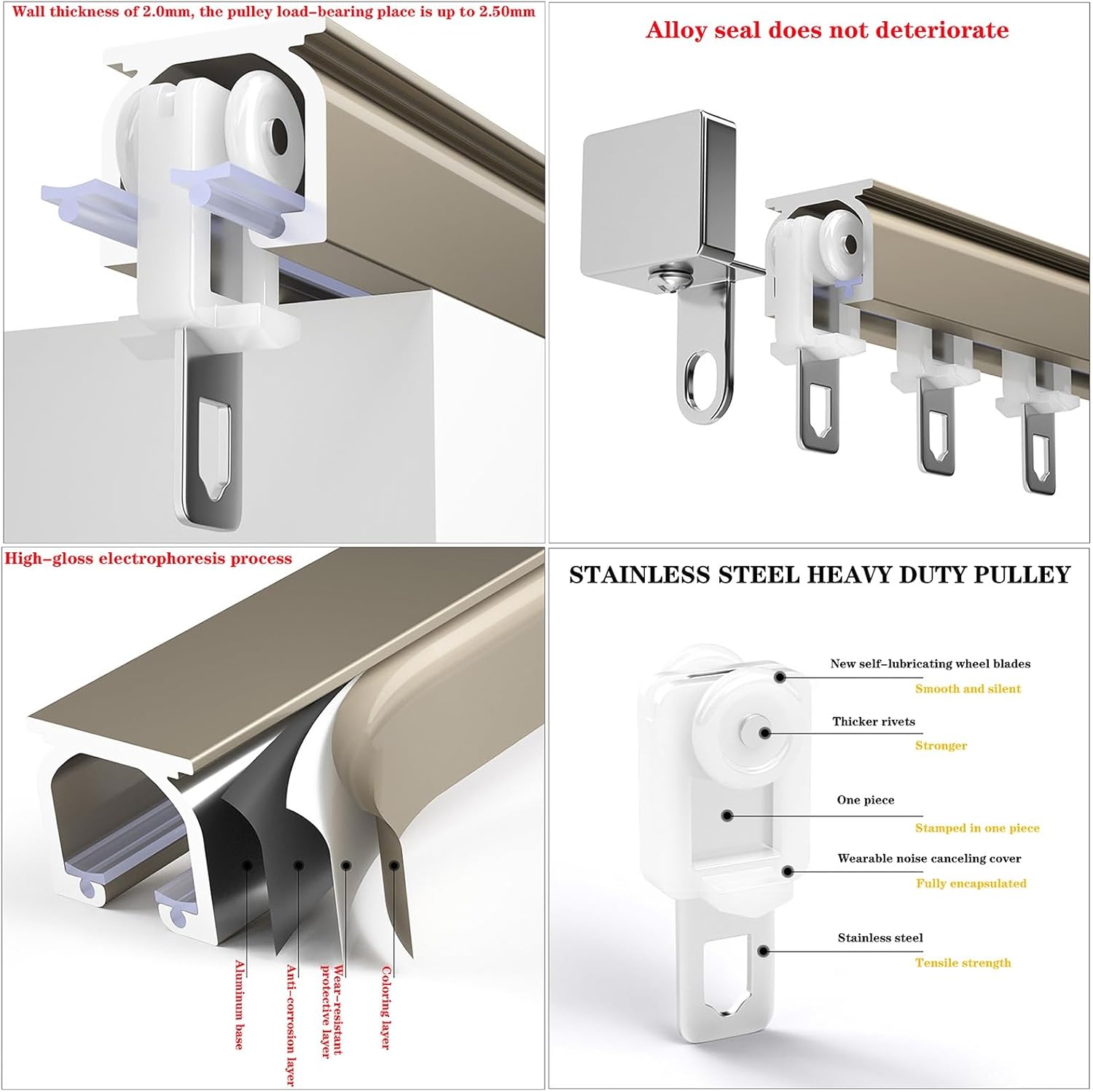 Ceiling Curtain Track, 3.3-9.8ft, Room Divider Curtain Rods, Curtain Track Ceiling Mount, Heavy-Duty Curtain Rail, Ceiling Or Wall Mount, for Office and Living Room(Champagne-Side,2.80m/9.2ft)