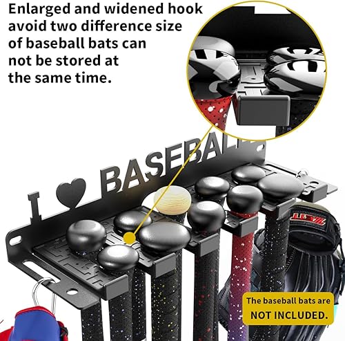 Miniatura 4 de veimia Soporte de pared para bates de béisbol, estante de almacenamiento para bates de béisbol, capacidad para 10 murciélagos en pared de madera o