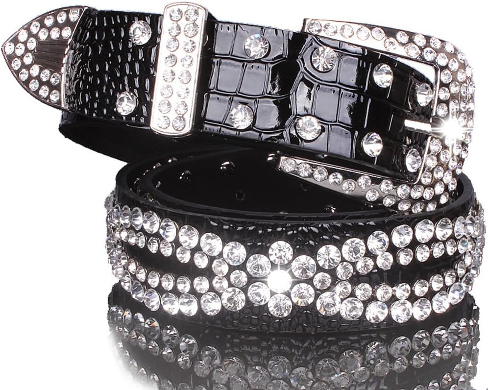 Ladies Diamante Belt,Stylish wild Distribution Jeans Belt-black 110cm(43inch)