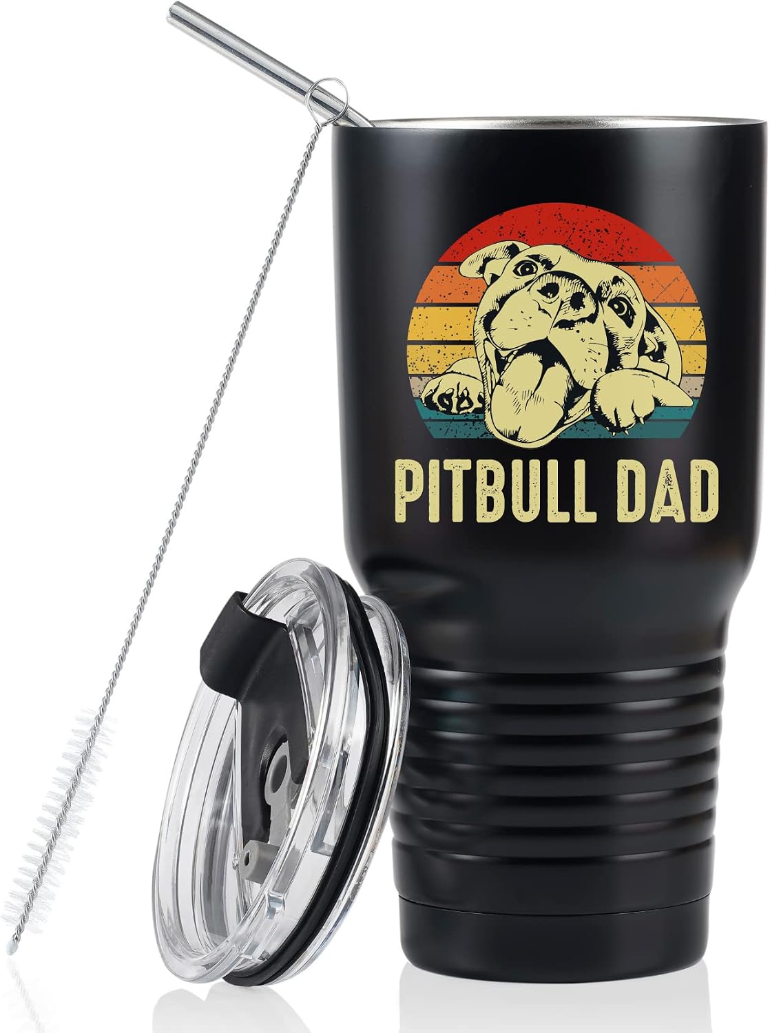 Onebttl Pitbull Gifts for Pittie Lovers on Father's Day, Black Stainless Steel Insulated Tumbler, 30 oz Coffee Travel Mug