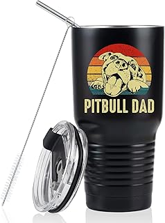 Onebttl Pitbull Gifts for Pittie Lovers on Father's Day, Black Stainless Steel Insulated Tumbler, 30 oz Coffee Travel Mug