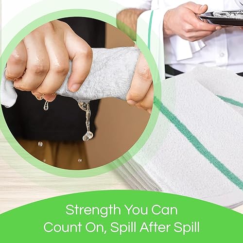 Miniatura 5 de Towels N More 24 toallas de limpieza de rayas verdes para cocina, toallas de cocina de 16 x 19 pulgadas, toallas de cocina de algodón de grado